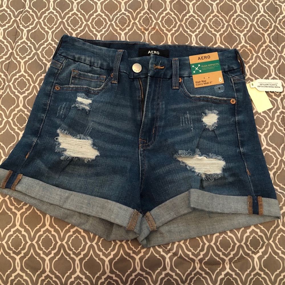 Aeropostale High Rise Curvy Denim Midi Shorts